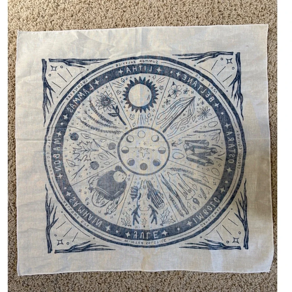 Wheel of the Year/Pagan Yule Samhain ostara Lammas Mabon bandana 22x22 vintage